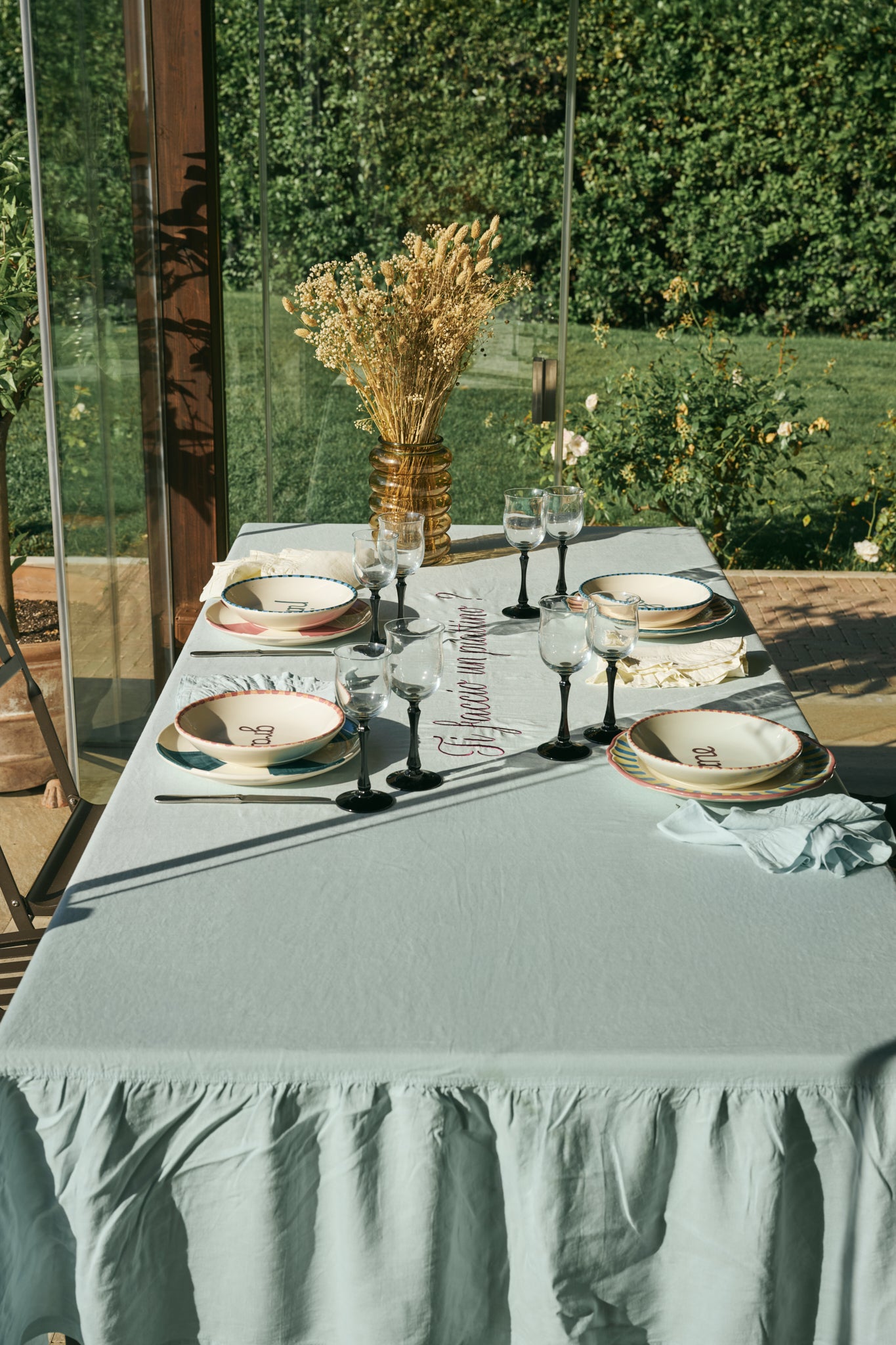 Tovaglia Rettangolare in Lino - 180x280 cm - "Ti faccio un piattino"