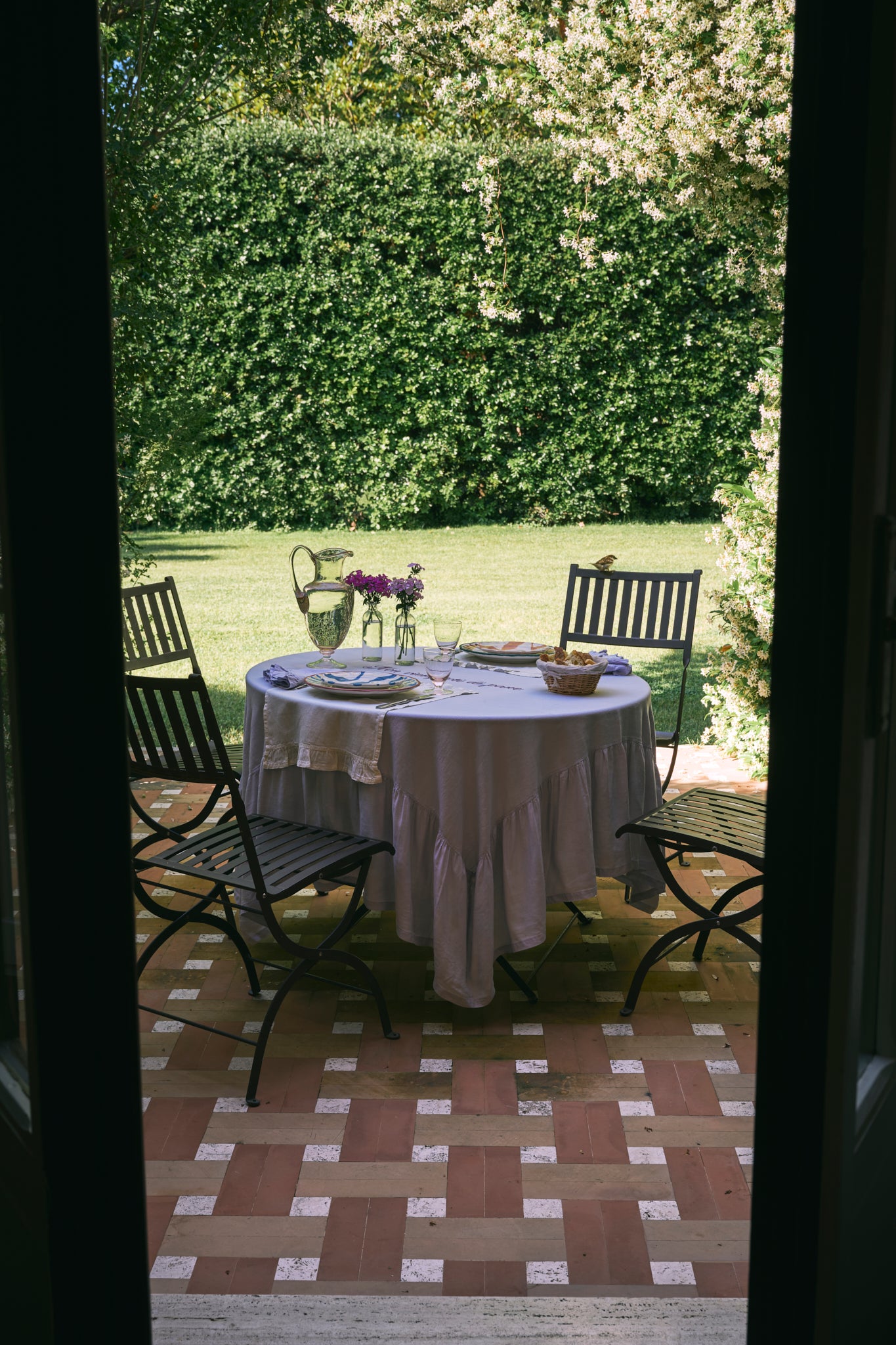 Tovaglia Quadrata in Lino - 180x180 cm - <br>"Non riempirti di pane"